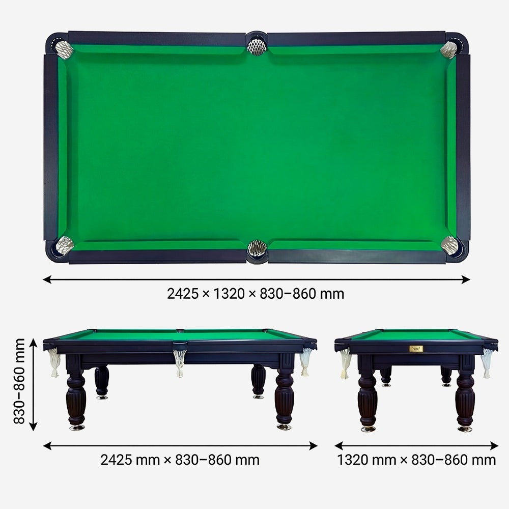 Solid Oak 7ft Slate Pool Table - Black Frame/Green Felt
