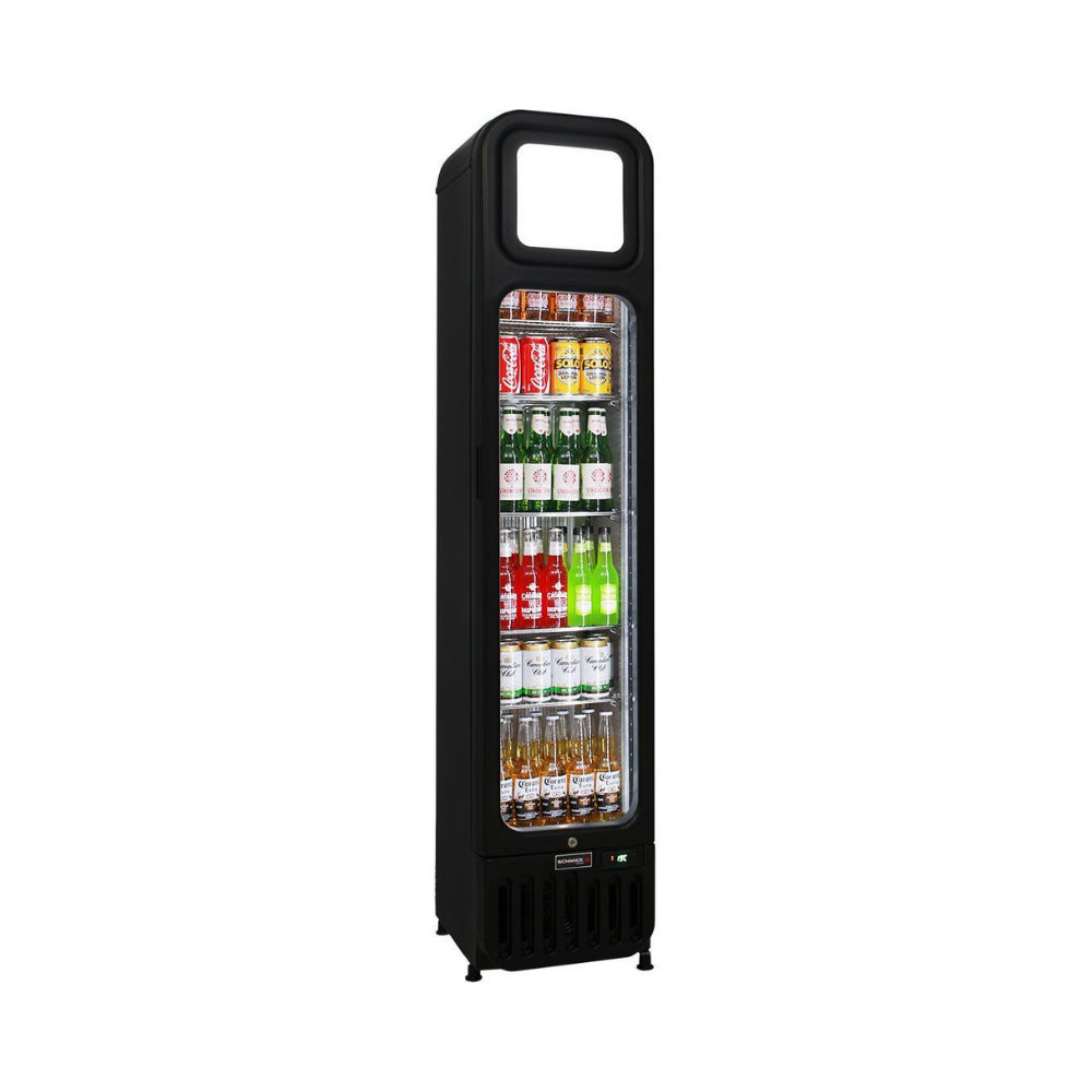 Glass Door Skinny Tall Upright Display Bar Fridge - 135 Litre Right / Delivery to door