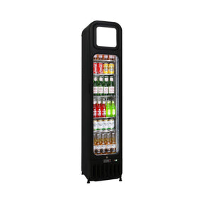 Glass Door Skinny Tall Upright Display Bar Fridge - 135 Litre Right / Delivery to door