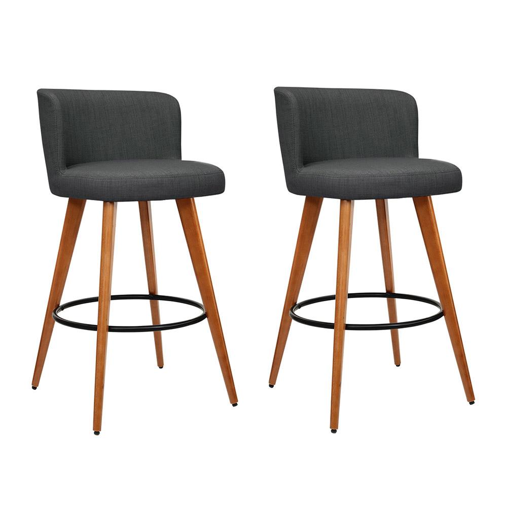 Artiss Set of 2 Wooden Fabric Bar Stools Circular Footrest - Charcoal