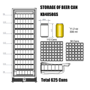 405 Litre Upright Glass Door Bar Refrigerator Right Hand Hinge / 5-Year Warranty (+$299) / Glass Door With Stainless Steel Frame