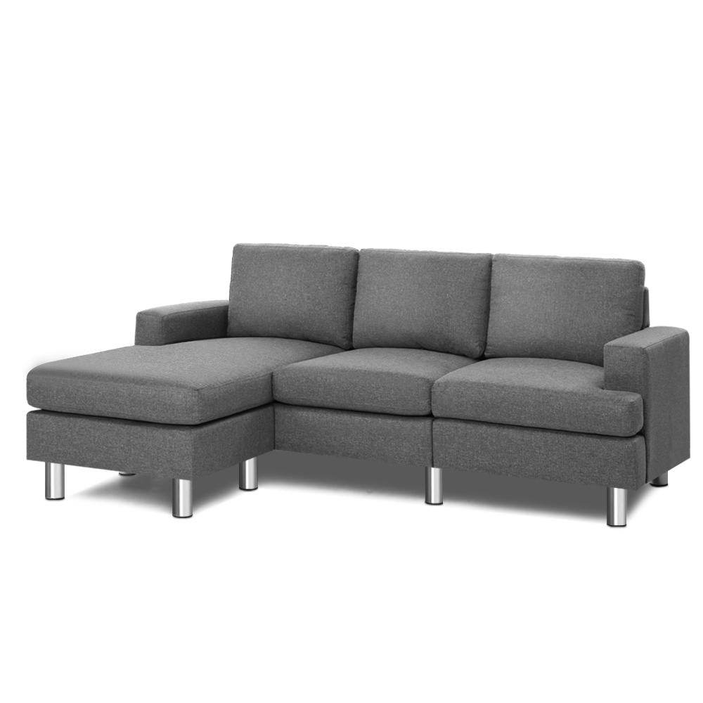 Artiss Sofa Lounge Set Couch Futon Corner Chaise Fabric 3 Seater Suite Grey