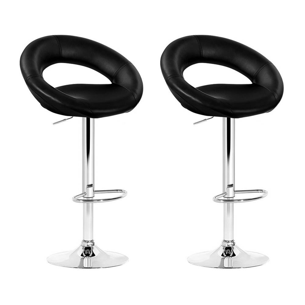 Artiss Set of 2 PU Leather Gas Lift Bar Stools - Chrome and Black