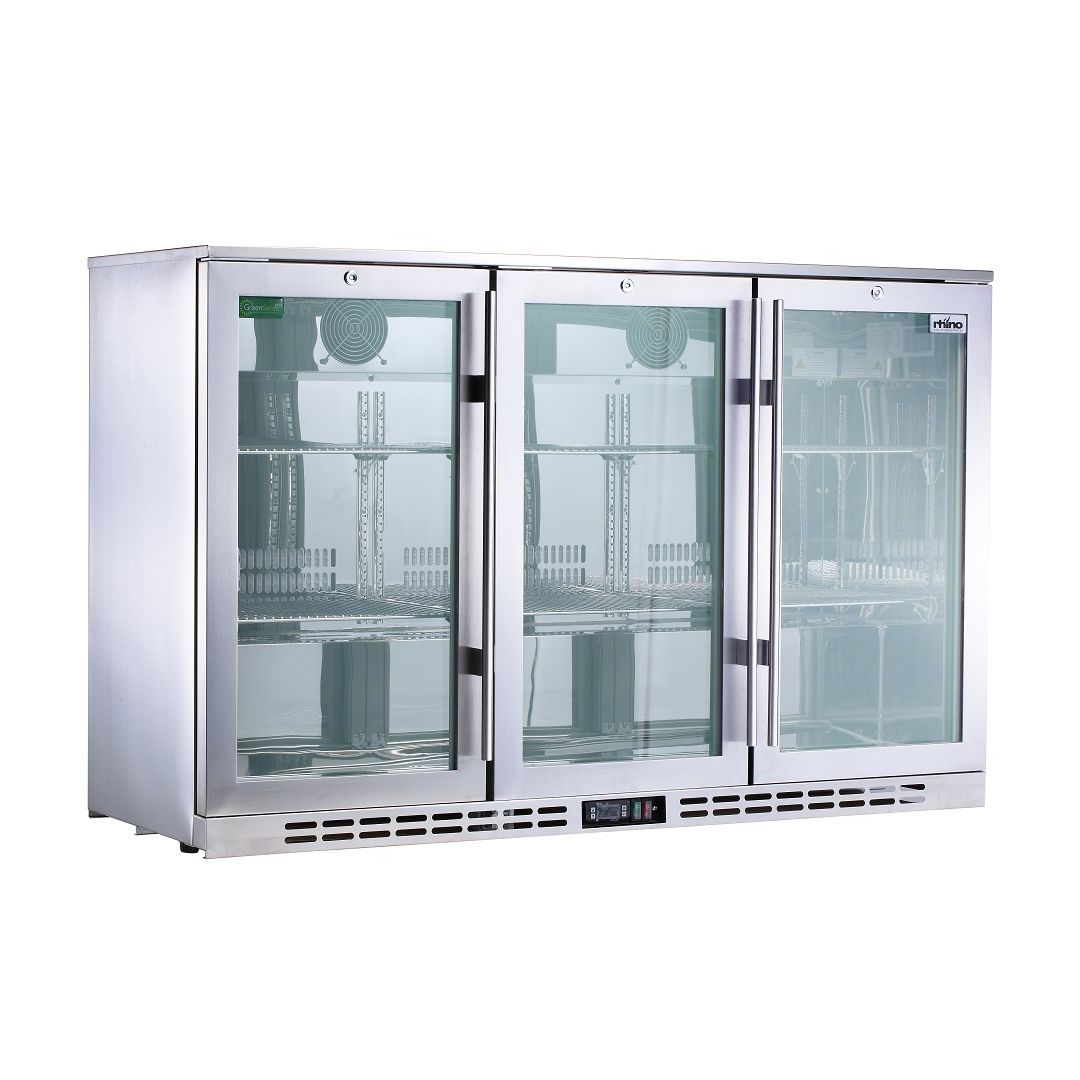 Rhino Stainless Steel 3 Door Heated Glass Bar Fridge Model SG3H-HD