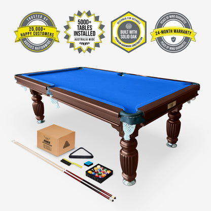 Solid Oak Pool Table Walnut Frame Blue Felt - 20,000+ Happy Customers, 24-Month Warranty