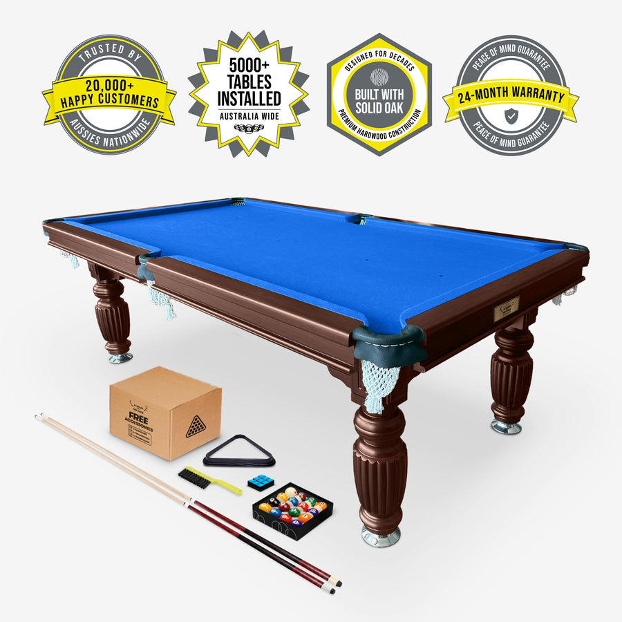 Solid Oak Pool Table Walnut Frame Blue Felt - 20,000+ Happy Customers, 24-Month Warranty