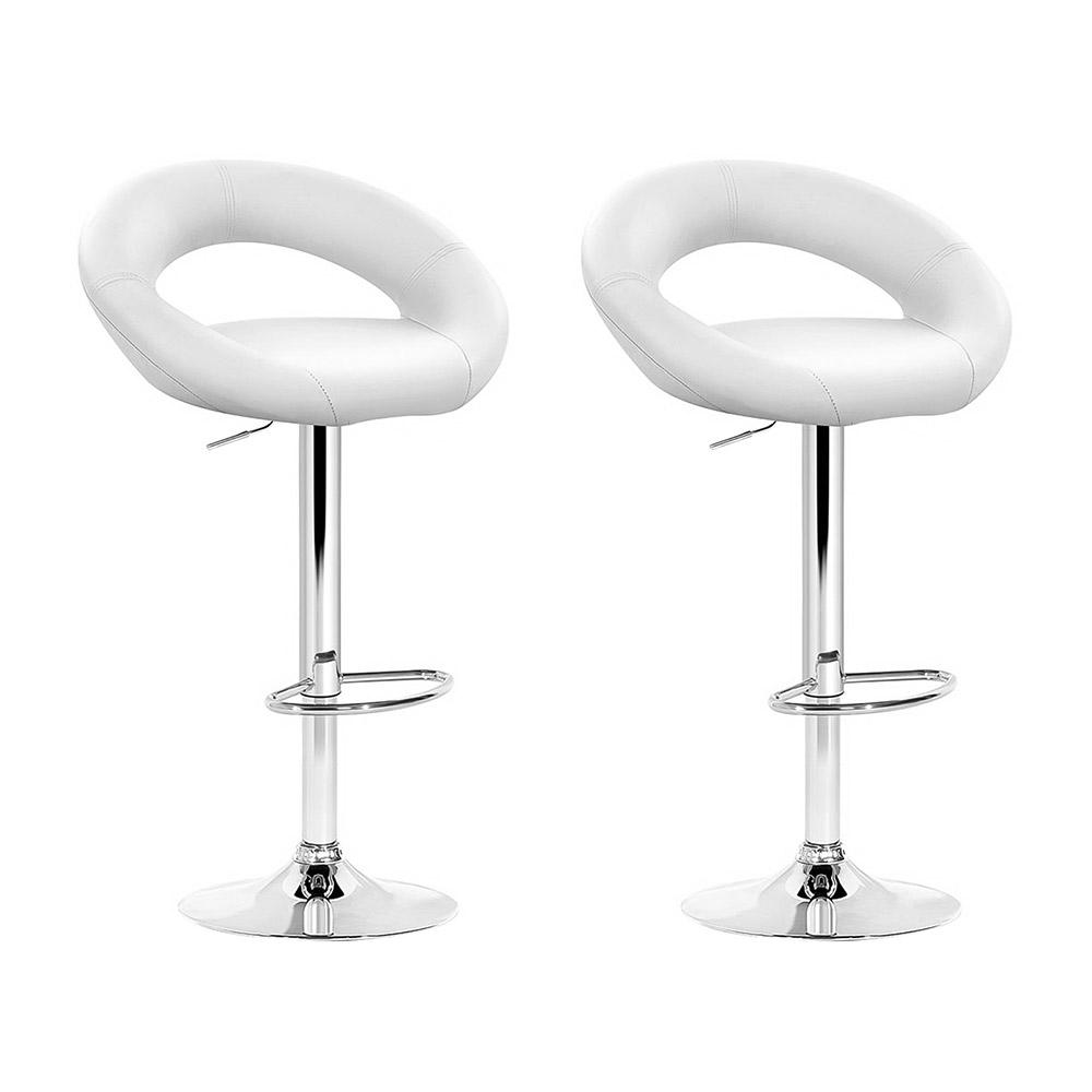 Artiss Set of 2 PU Leather Gas Lift Bar Stools - Chrome and White