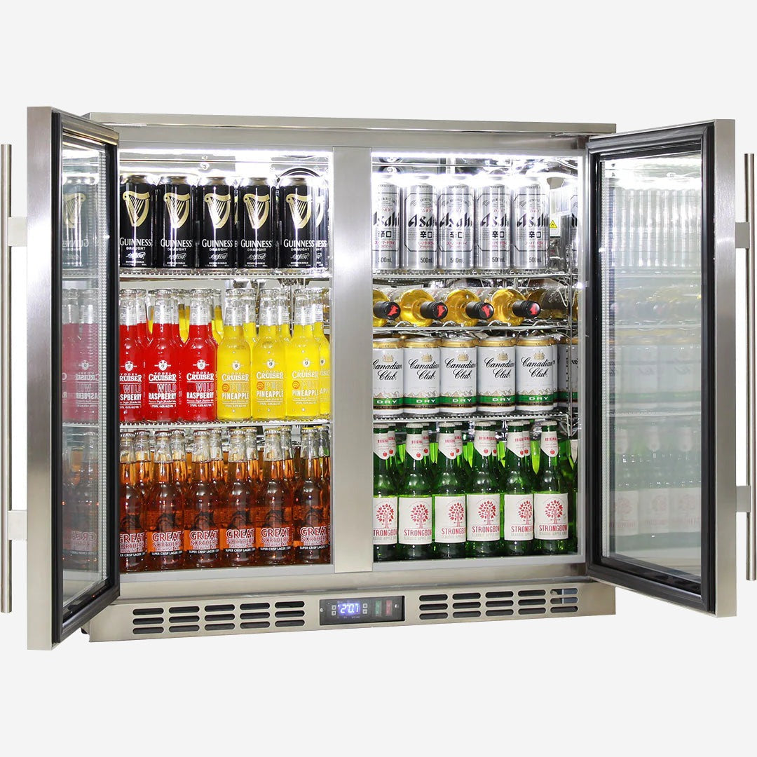 Rhino Stainless Steel 2 Door Heated Glass Bar Fridge
