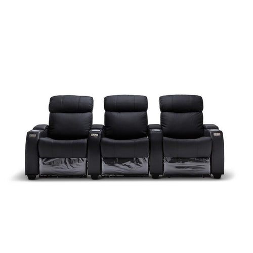 Anna Black Leather 4 Seater Recliner - Electric