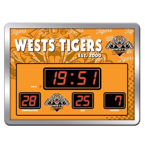 Wests Tigers SCOREBOARD Digital LED Wall Clock Calendar Temperature Display Sign