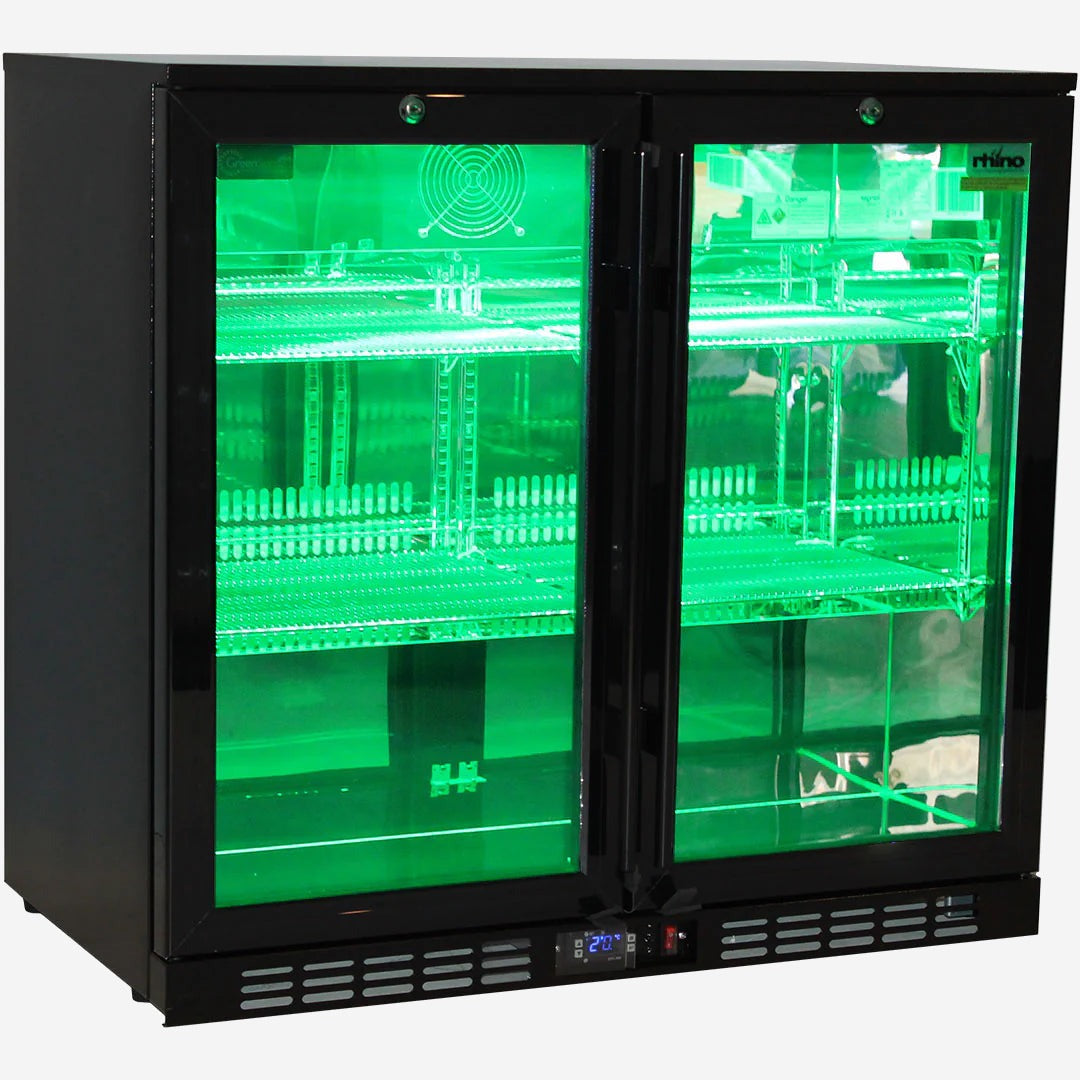 Rhino Night Club Commercial Multi Light Coloured Black 2 Door Bar Fridge