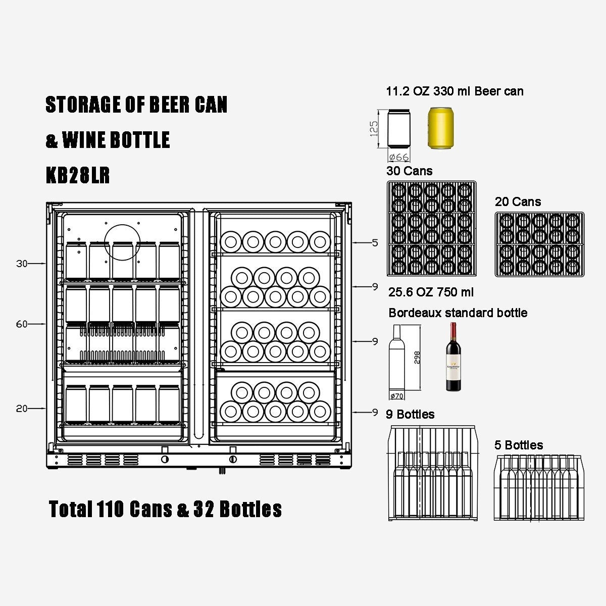 Stainless Steel Under Bench Beer and Wine Fridge Combo