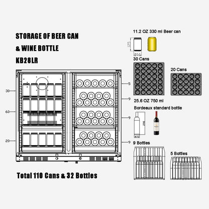 Stainless Steel Under Bench Beer and Wine Fridge Combo