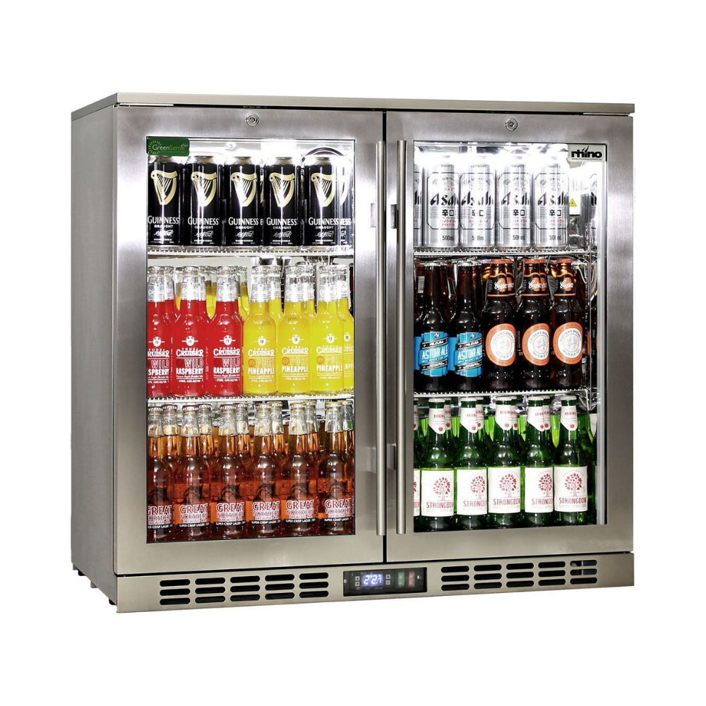 Rhino Stainless Steel 2 Door Heated Glass Bar Fridge