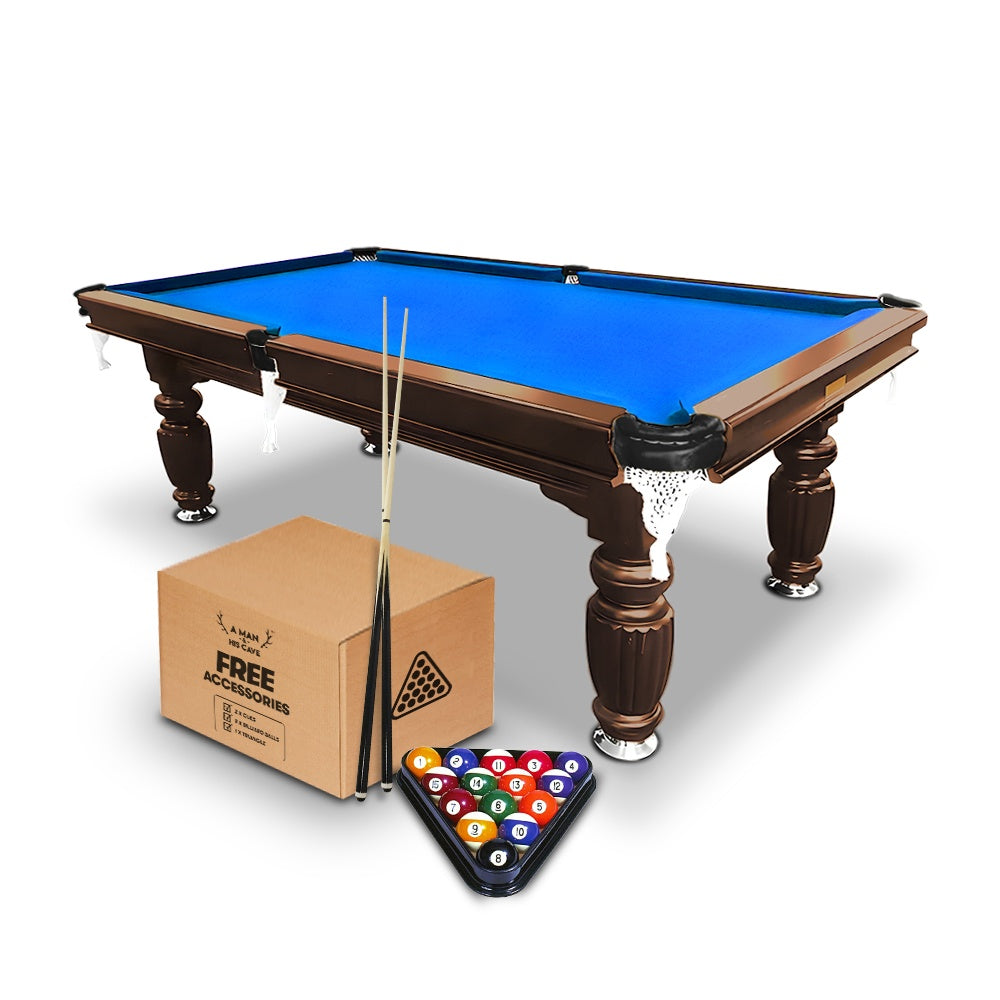 Solid Oak 7ft Slate Pool Table - Walnut Frame/Blue Felt