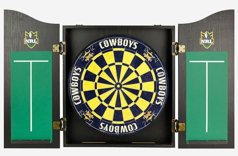 North QLD Queensland Cowboys Dart Board and Cabinet Set