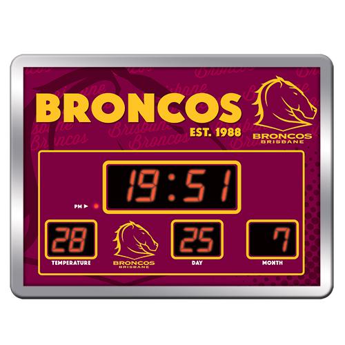 Brisbane Broncos SCOREBOARD Digital LED Wall Clock Calendar Temperature Display Sign