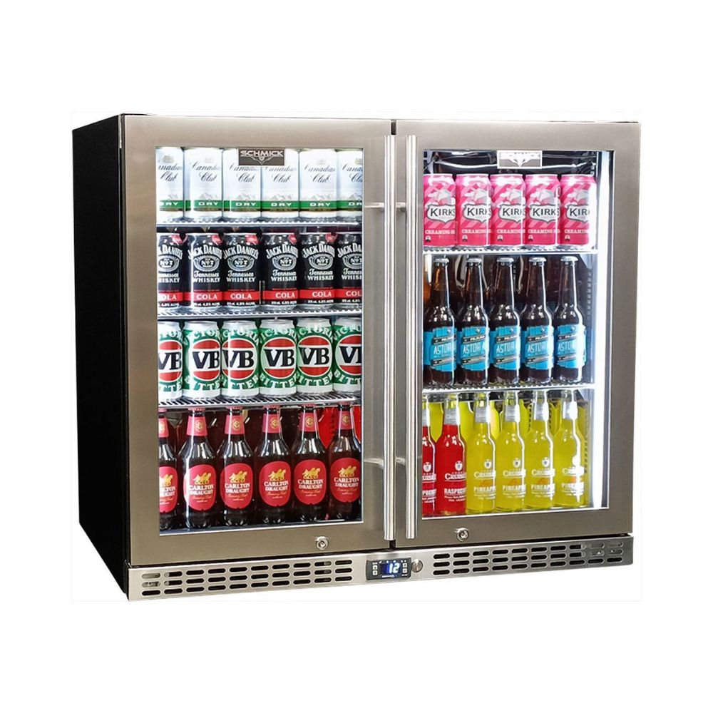 Schmick Twin Door Quiet Running Stainless Steel Triple Glazed Glass Door Bar Fridge Model SK206-SS - Low Height