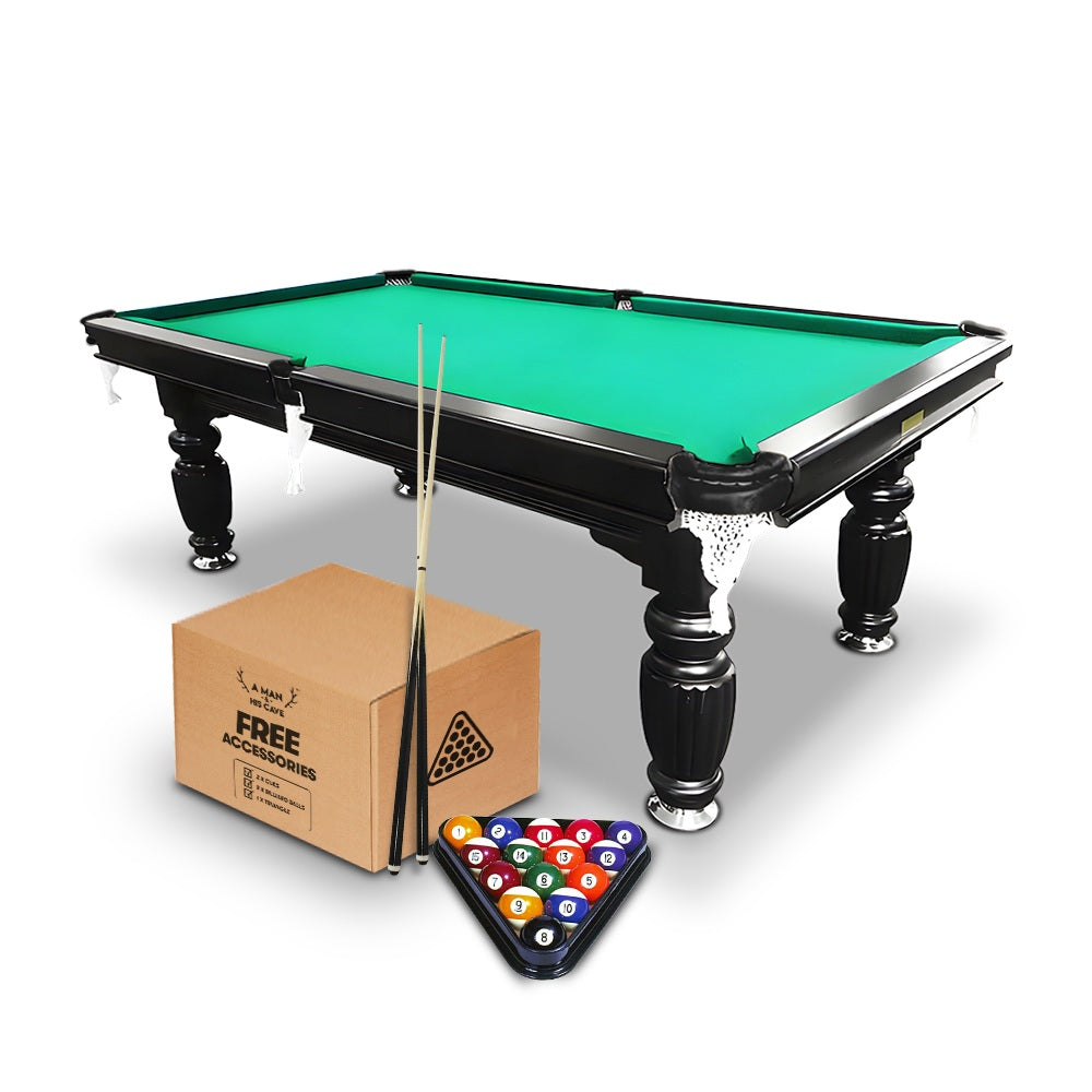 Classic 8ft Slate Pool/Billiards Table - Black Frame - Green Felt