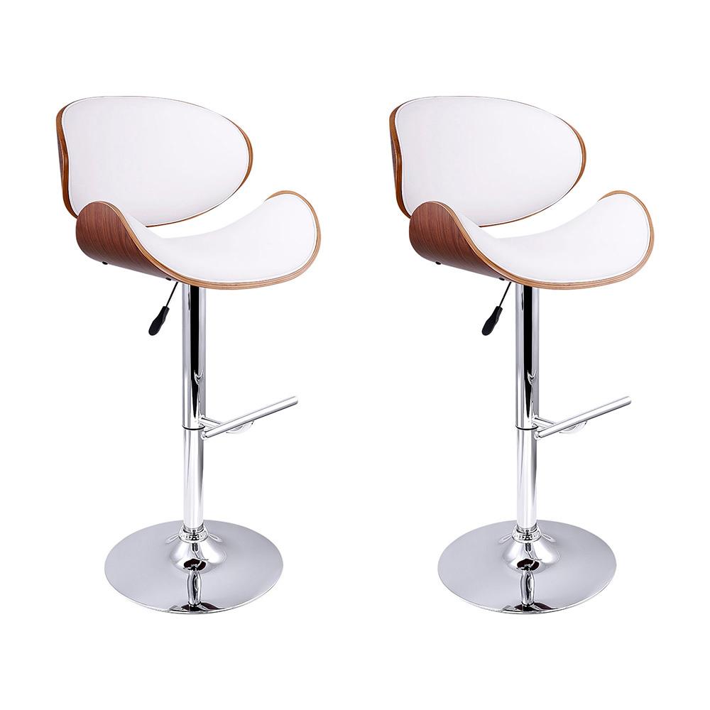 Artiss Set of 2 Wooden PU Leather Gas Lift Bar Stools - Chrome and White