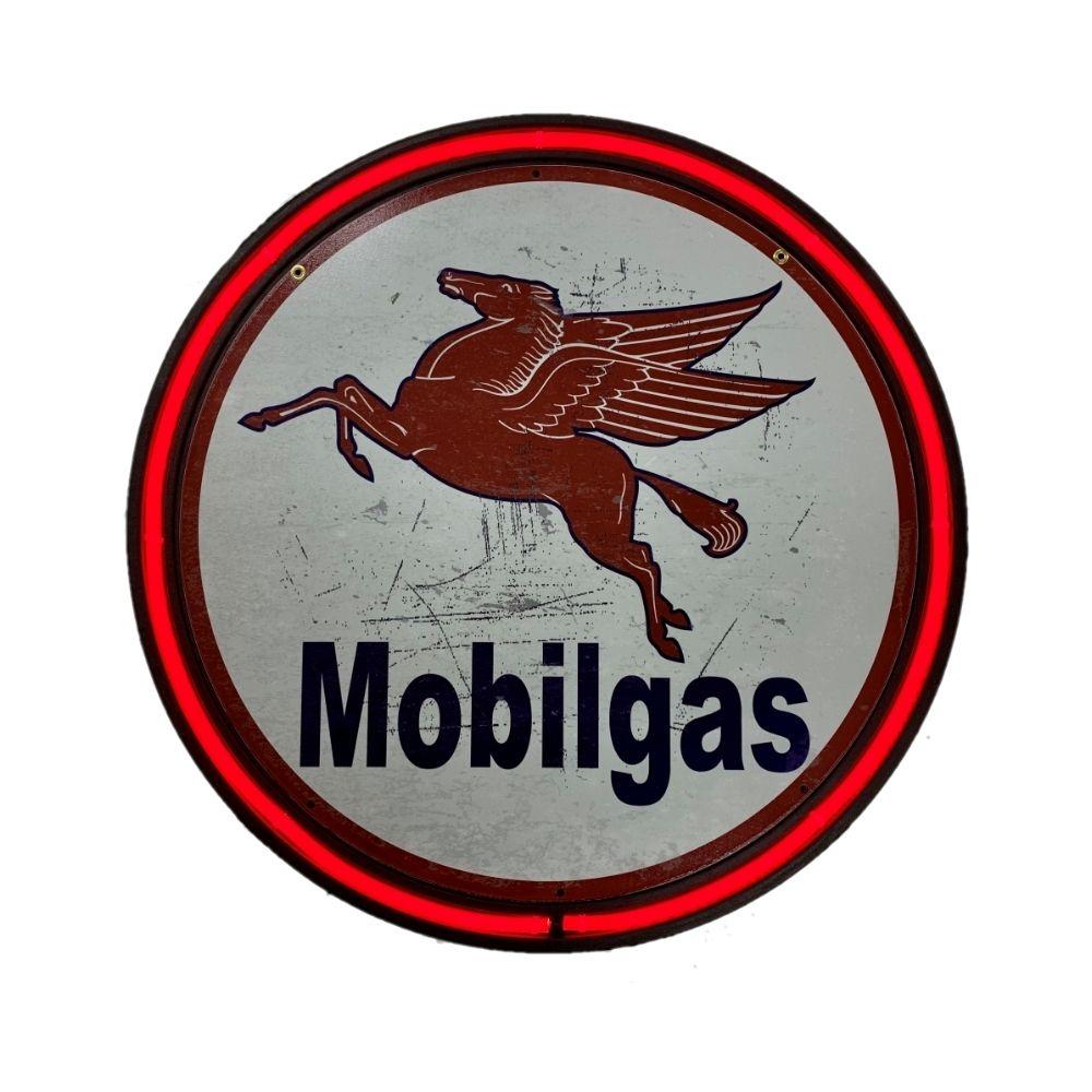 LARGE Mobilgas Mobil Bar Garage Wall Light Sign RED Neon