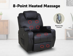Furniture > Living Room - Massage Sofa Chair Recliner 360 Degree Swivel PU Leather Lounge 8 Point Heated