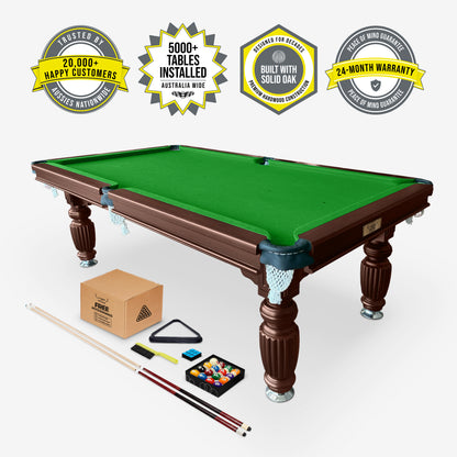 Solid Oak Pool Table Walnut Frame Green Felt - 20,000+ Happy Customers, 24-Month Warranty