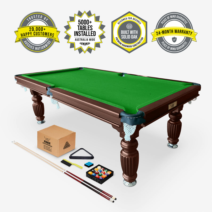 Solid Oak Pool Table Walnut Frame Green Felt - 20,000+ Happy Customers, 24-Month Warranty