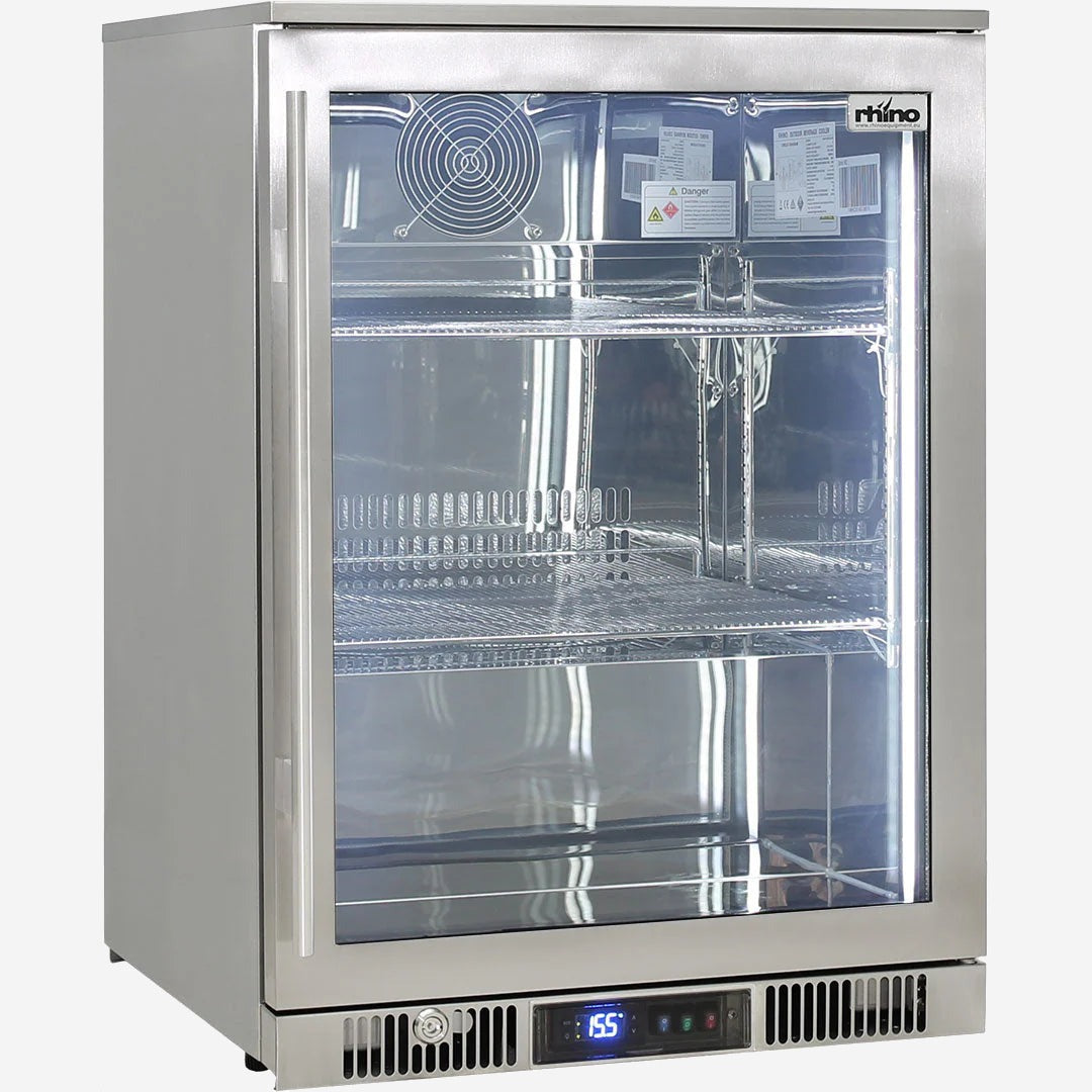 Outdoor Rhino ENVY 1 Door Bar Fridge Coldest Beer 43ºC+ Best Alfresco 316 Stainless Quiet With No Condensation