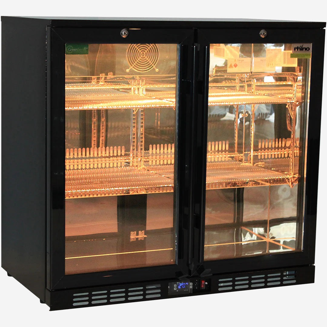 Rhino Night Club Commercial Multi Light Coloured Black 2 Door Bar Fridge