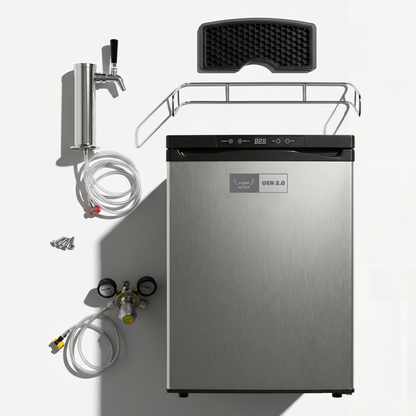 GEN 2.0 Kegerator Single Tap bundle, fridge plus tap font, drip tray, top rail, CO2 regulator and lines