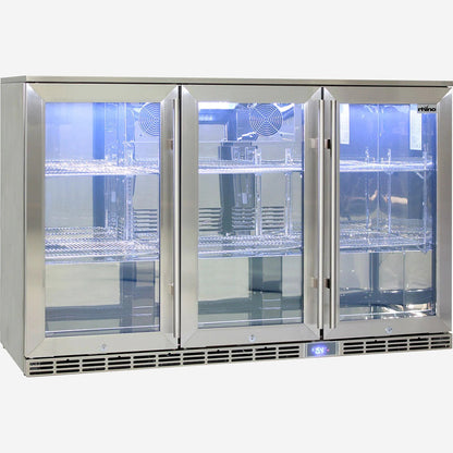 Rhino Glass 3 Door Alfresco Outdoor Bar Fridge All Stainless Energy Efficient Alfresco 330L