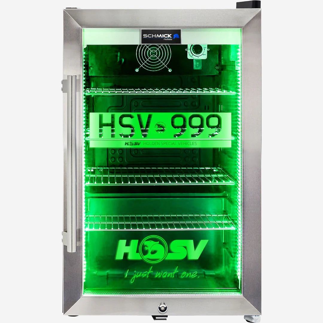 HSV GTSR branded bar fridge. Great gift idea! Add You Own Number Plate To Door! HUS-SC70-SS-GTSR