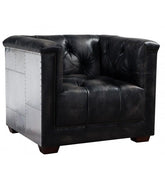 Gladiator Cube Armchair – vintage black leather chesterfield and Aluminium