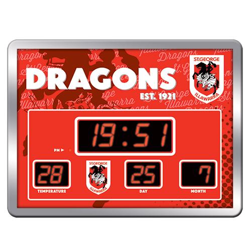 St George Illawarra Dragons SCOREBOARD Digital LED Wall Clock Calendar Temperature Display Sign