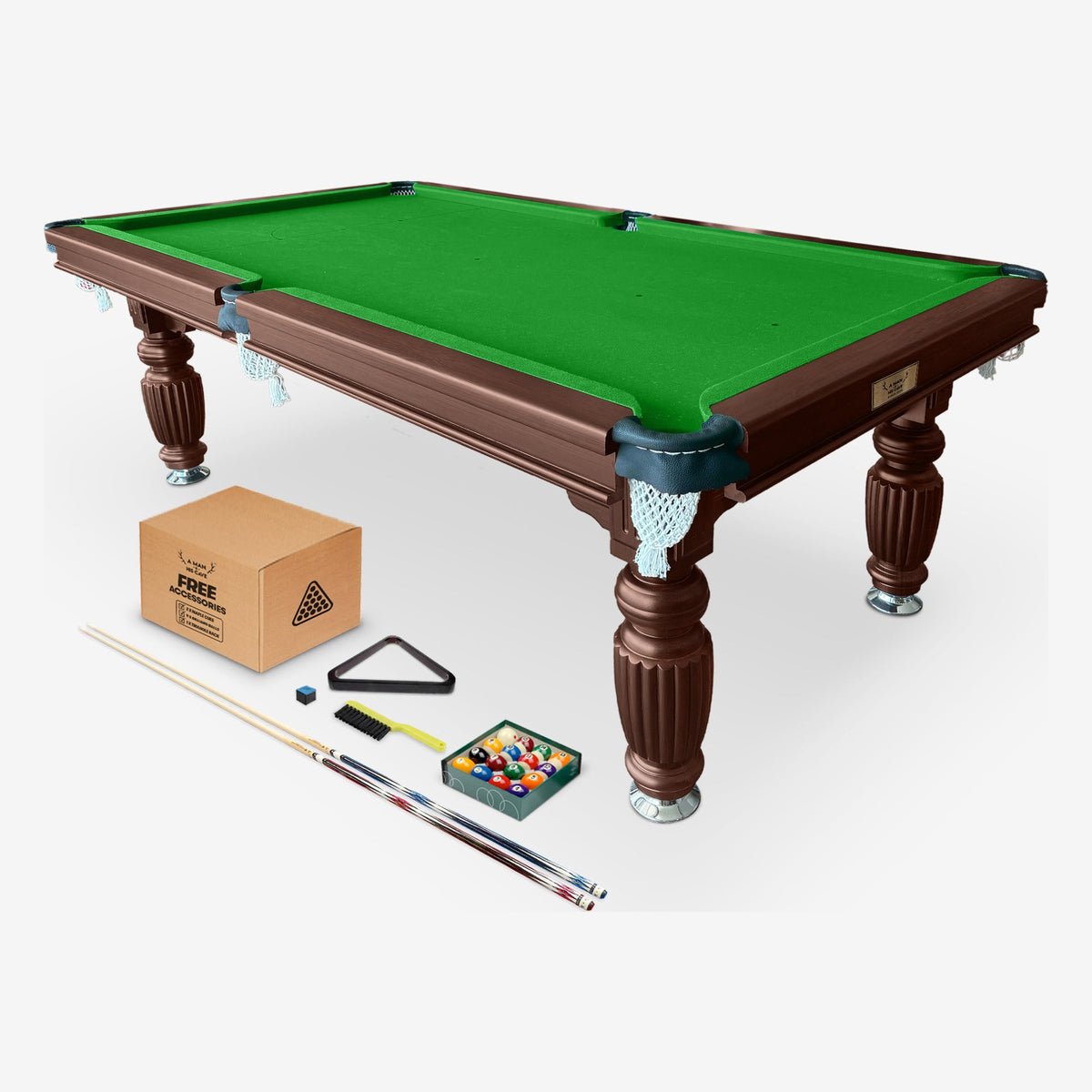 Solid Oak 8ft Slate Pool Table - Walnut Frame/Green Felt
