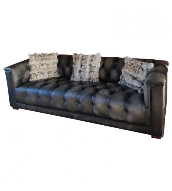 Dark Knight Distressed Black Leather Chesterfield Lounge – 3 seat