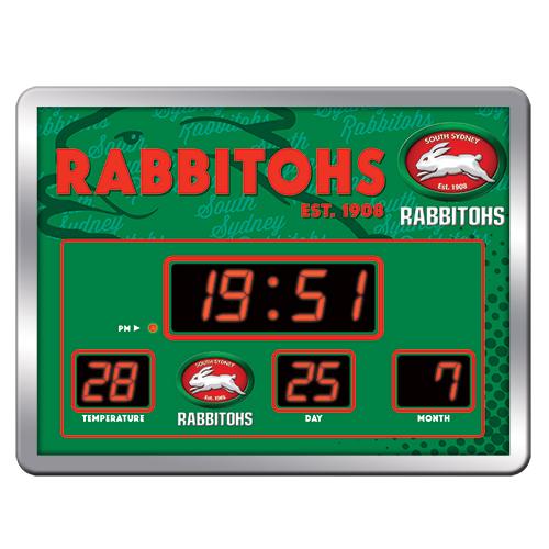 South Sydney Rabbitohs SCOREBOARD Digital LED Wall Clock Calendar Temperature Display Sign