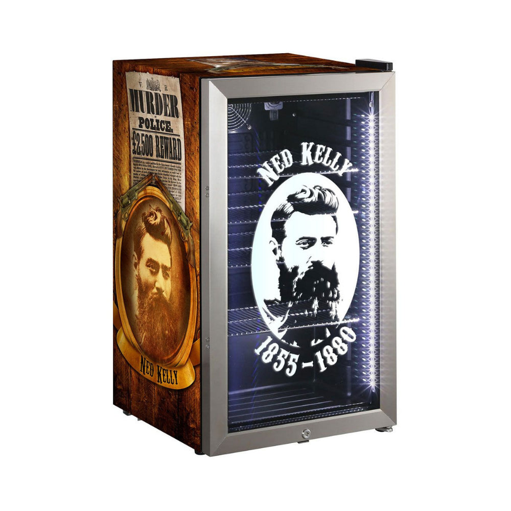 Ned Kelly Themed Alfresco Bar Fridge With Led Strip Lights, Lock and LOW E Glass