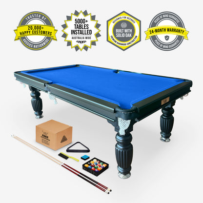 Solid Oak Pool Table Black Frame Blue Felt - 20,000+ Happy Customers, 24-Month Warranty