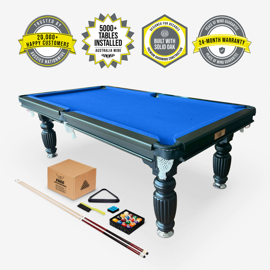 Solid Oak Pool Table Black Frame Blue Felt - 20,000+ Happy Customers, 24-Month Warranty