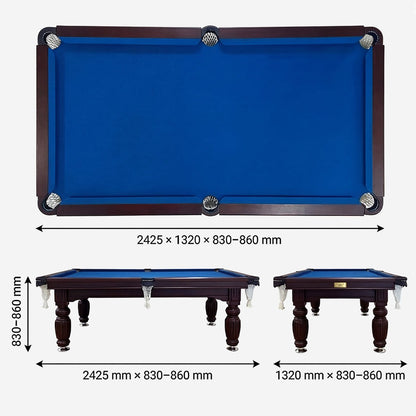 Solid Oak 8ft Slate Pool Table - Walnut Frame/Blue Felt