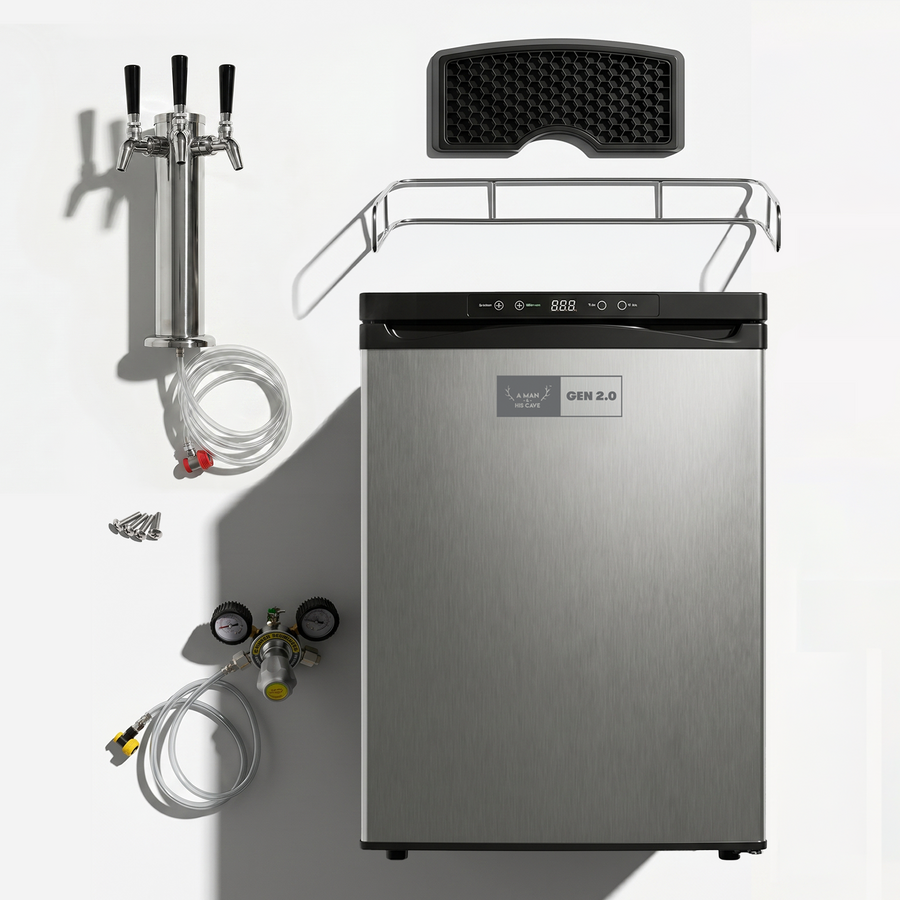 GEN 2.0 Kegerator Triple Tap bundle, fridge plus tap font, drip tray, top rail, CO2 regulator and lines
