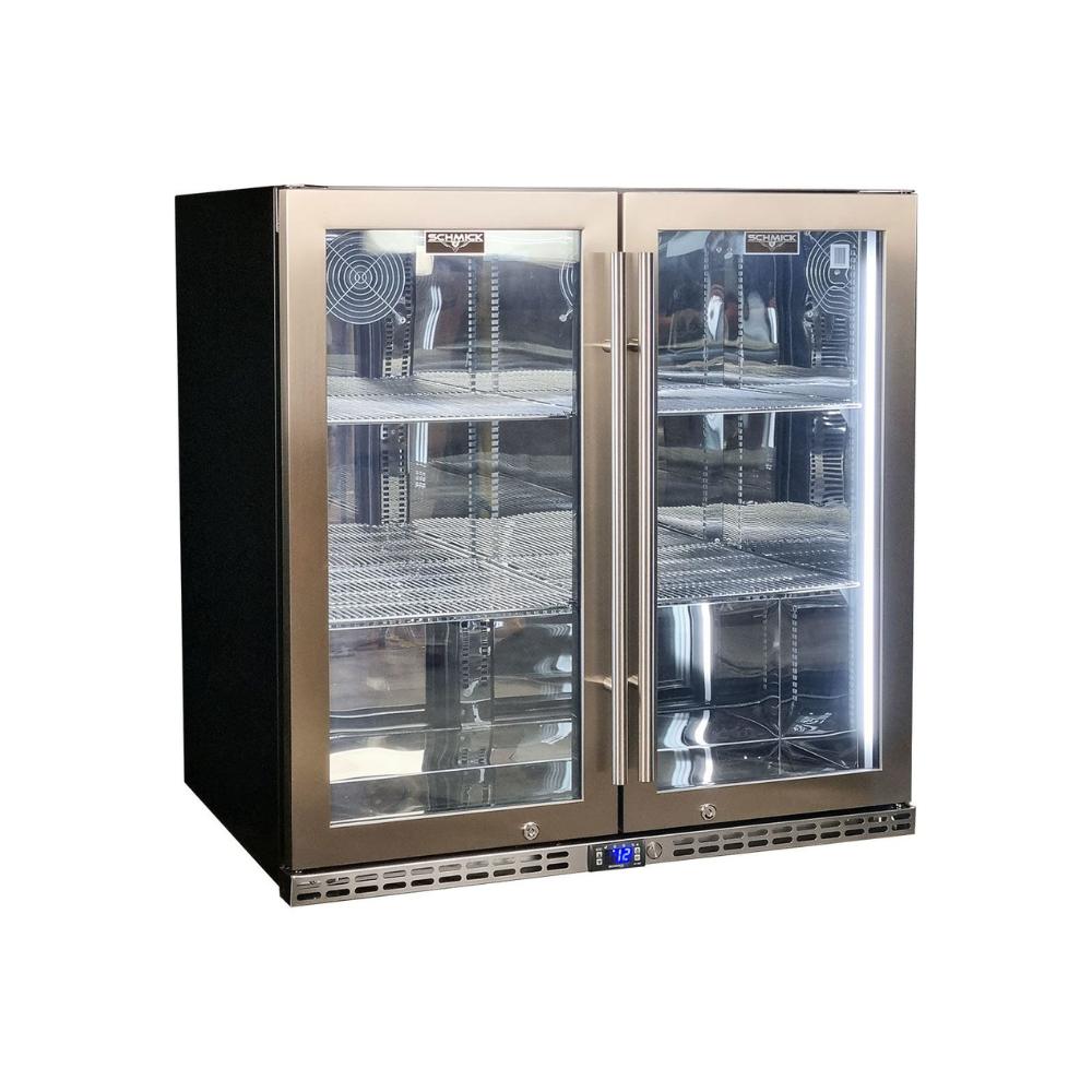 Schmick Quiet Running Front Venting Under Bench Triple Glazed Glass 2 Door Bar Fridge Model SK245-SS