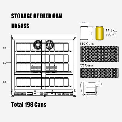 Heating Glass 2-Door Full Stainless Under Bench Beverage Fridge 5-Year Warranty (+$299)