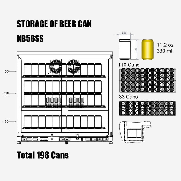 Heating Glass 2-Door Full Stainless Under Bench Beverage Fridge 5-Year Warranty (+$299)