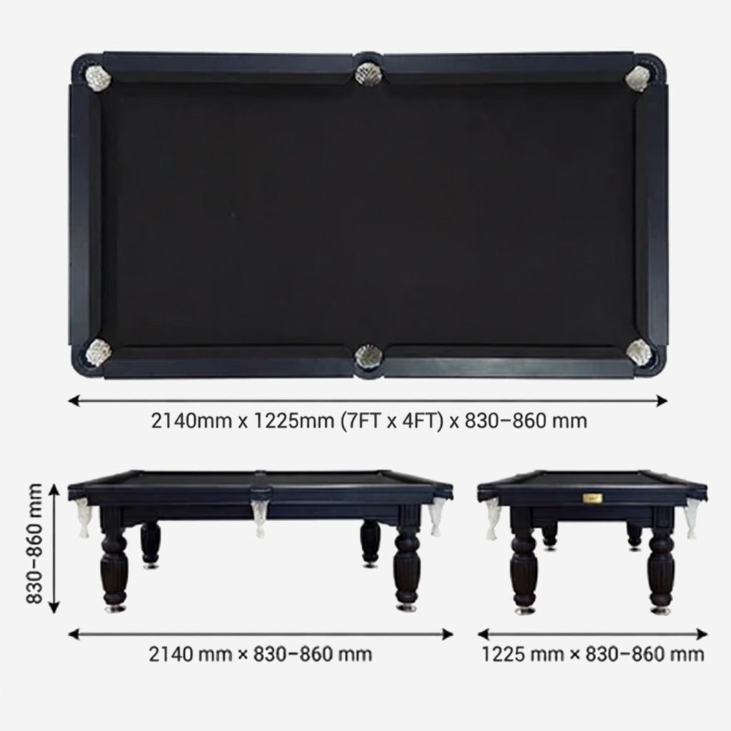 Solid Oak 7ft Slate Pool Table - Black Frame/Black Felt