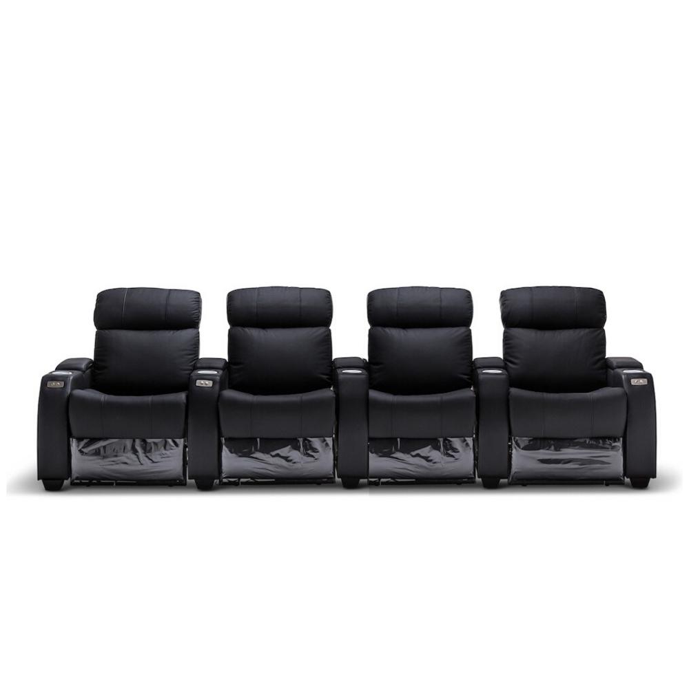 Furniture - Anna Black Leather 4 Seater Recliner - Electric