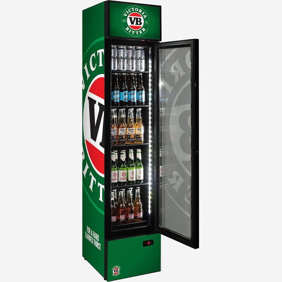 Victoria Bitter Branded Skinny Upright Bar Fridge 2 Yrs Parts/Labour