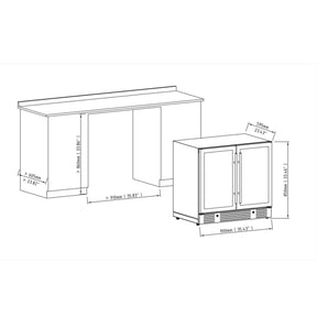 900mm Wide Under Bench Low-E Glass Door Wine and Beer Fridge Combo